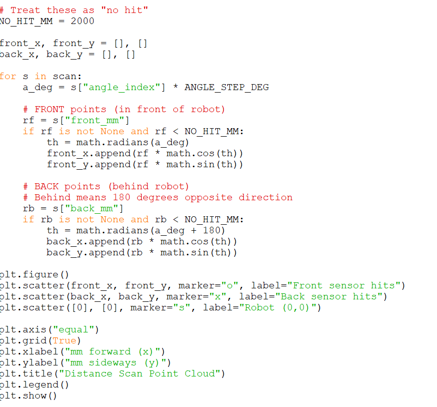 Early distance-sensor prototype code